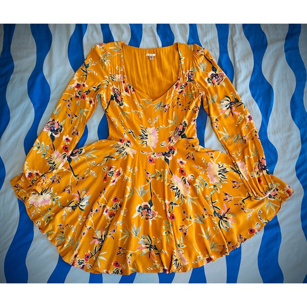 Floral Gold Long Sleeve Dress